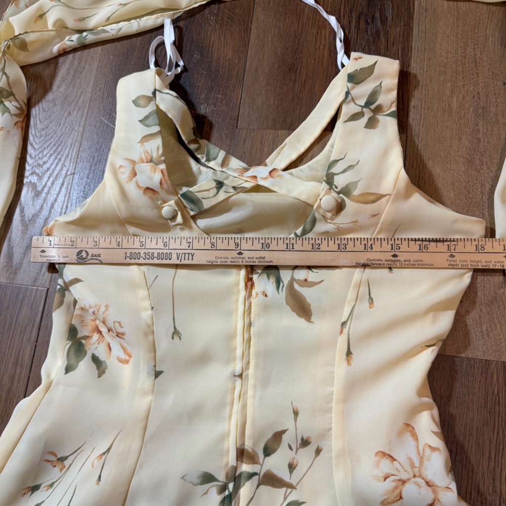 Vintage Y2K Floral Dress Scarf Yellow Floral Mini Dress Vintage Y2K Dress Fairy - Picture 14 of 15